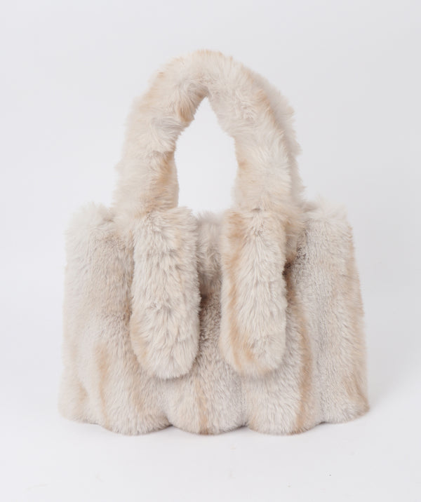 Cream Plush Eco Fur Tote Bag with Zipped Pocket