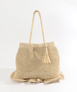 Natural Woven Straw Bag with Button Snap Closure