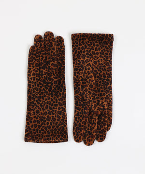 Leopard Print Velour Gloves with Plush and Super Soft Touch