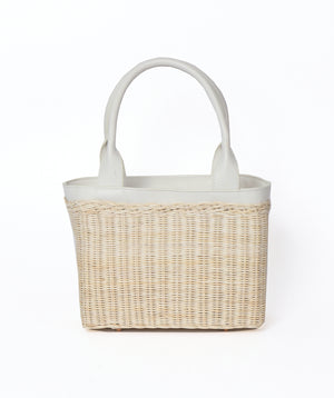 White Rattan Woven Bag with Twin Handles and Zip Closure