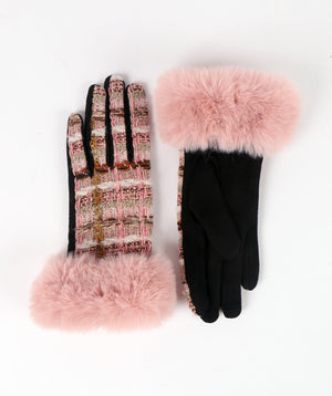 Woman`s Pink Boucle Tweed Glove