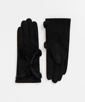 Black Faux Suede Gloves with Luxurious Faux Fur Detailing