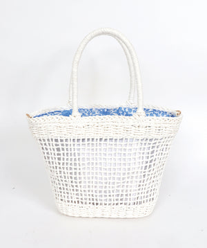 White Straw Tote Bag with Drawstring Closure and Twin Handles
