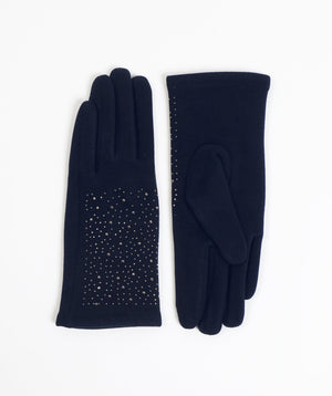 Embellished Suede Gloves - Navy - Accessories, Dark Navy, Glove, Miranda, Winter Accessories