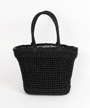 Black Animal Print Straw Bag with Twin Handles