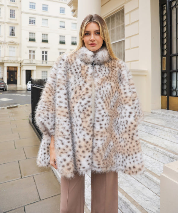 Francesca - Ivory Speckled Faux Fur Cape