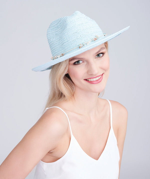 Vera - Fedora de paja con cuentas de concha