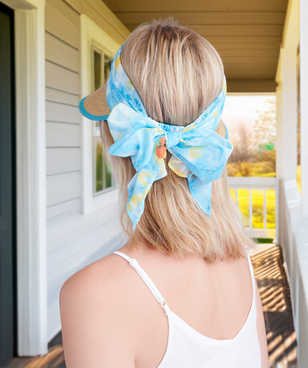 Misha - Chiffon Tie Straw Visor