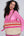 Natural and Pink Striped Tote Bag with Zip Closure and Interior Pockets