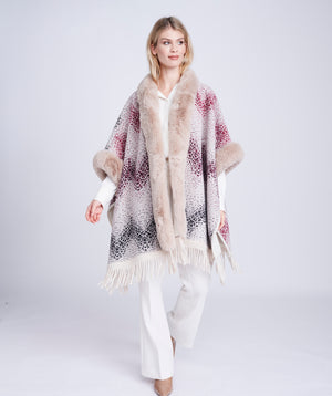 Taupe 3/4 Sleeve Wrap with Luxe Faux Fur Trim