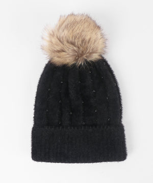 Soft Embellished Pom Pom Hat - Black - Accessories, Alora, Black, Hat, Winter Accessories