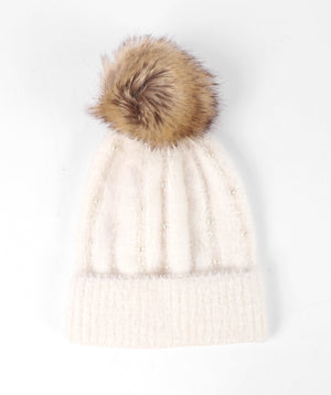 Soft Embellished Pom Pom Hat - Cream - Accessories, Alora, Cream, Hat, Winter Accessories