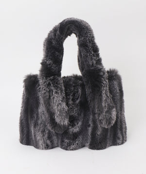 Black/Grey Eco Fur Tote Bag with Magnetic Snap Closure
