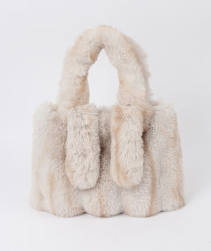 Cream Plush Eco Fur Tote Bag with Zipped Pocket