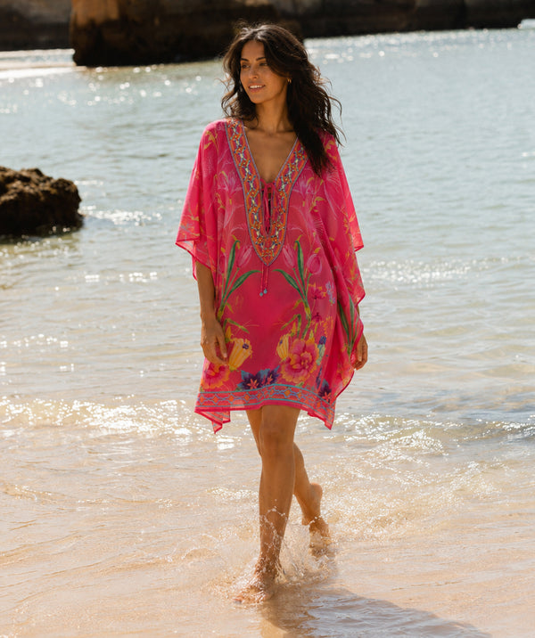 Amoretti Kaftan Beach Cover up - Hot Pink
