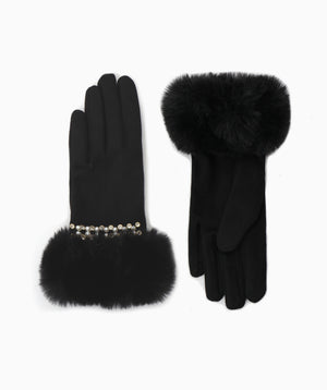 Faux Fur Cuff Pearl embellished Gloves | Stylish Gloves, Great Value