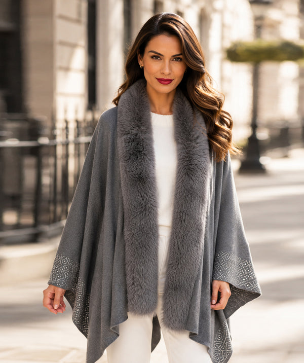 Analise - Faux Fur Trim Winter Shawl