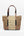 Gold Metallic Leather Detail Straw Tote with Zipped Closure