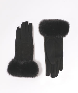 Black Faux Fur Cuff Glove with Cosy Lining
