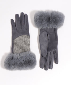 Silver Grey Cable Knit Aria Glove with Faux Fur Cuff