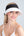 Straw roll-up visor with chiffon trim, adjustable Velcro fastening, flexible fit and packable design for travel, beach and summer sun protection.