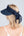 Navy Straw Roll-Up Visor with Chiffon Tie