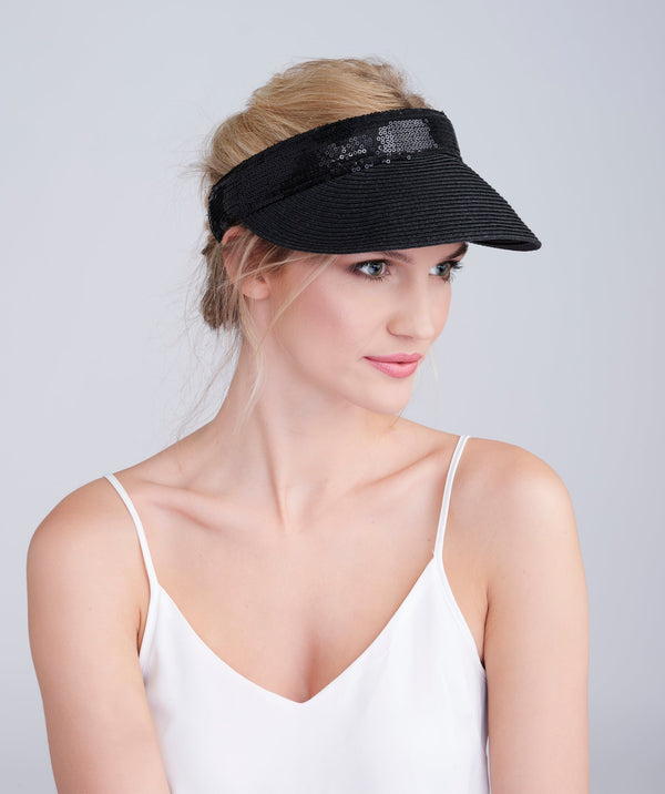 Aura - Sequin Trim Straw Visor
