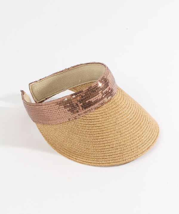Aura - Sequin Trim Straw Visor