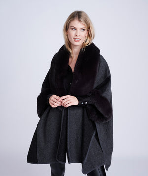 Grey Two-Tone Wrap with Faux Fur Cuffs and Collar