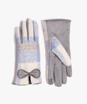 Blue Check Patterned Glove with Bow Embellishment