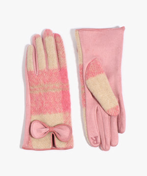 Blush Check Patterned Glove with Bow Embellishment