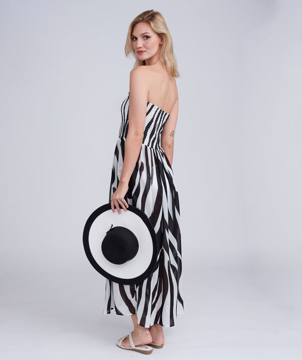 Side View: Black/White Animal Print Maxi Dress with Bandeau Top