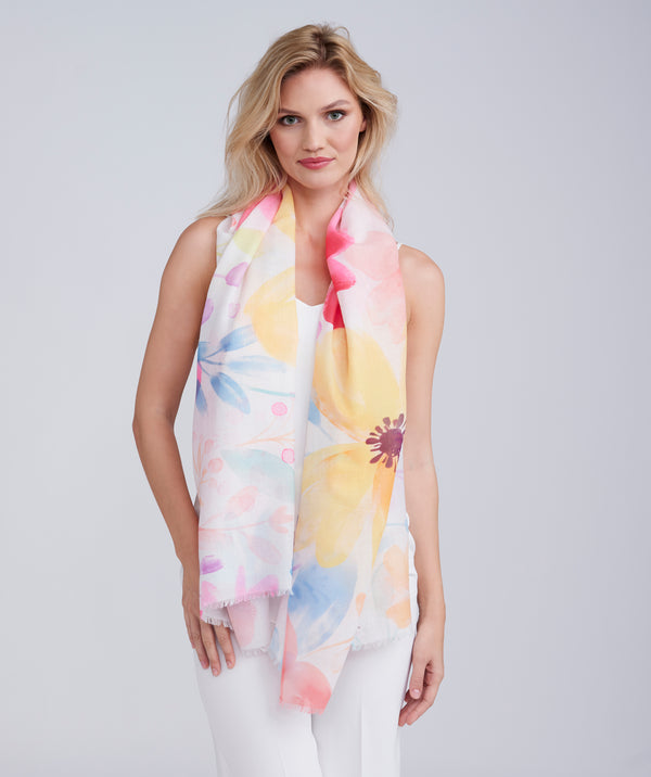 Multicoloured Floral Oblong Scarf in Vibrant Tones