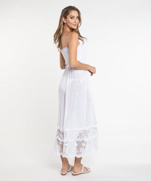 White Lace Trim Maxi Dress with Slip On Design