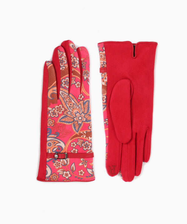 Red Retro Printed Fabric Touchscreen Enabled Glove