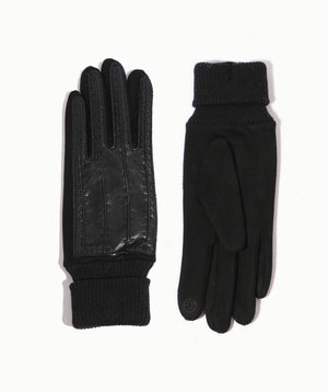 Black Faux Leather Roll Cuff Glove - One Size