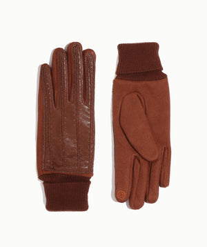Brown Faux Leather and Suede Roll Cuff Glove