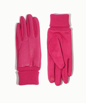 Fuchsia Faux Leather and Suede Roll Cuff Glove
