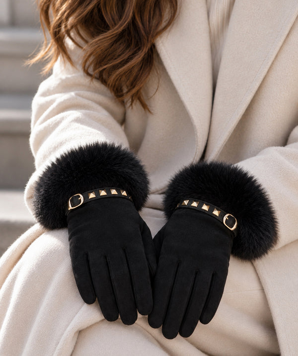 Chiara - Faux Suede Fur Cuffed Gloves