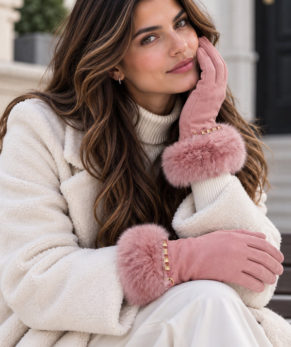 Chiara - Faux Suede Fur Cuffed Gloves