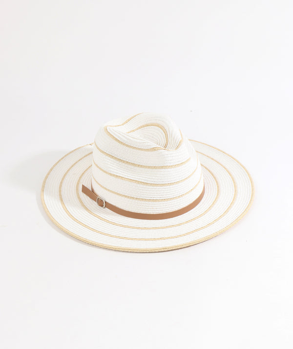 White-Natural Striped Summer Fedora Hat 