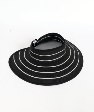 Black and White Woven Roll-Up Visor with Wide Brim