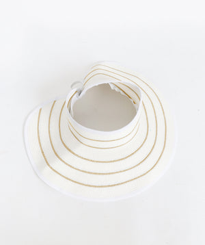 White and Natural Wide Brim Woven Straw Visor with Elasticated Band