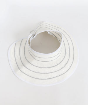 White/Silver Wide Brim Woven Straw Roll-Up Visor with Adjustable Velcro