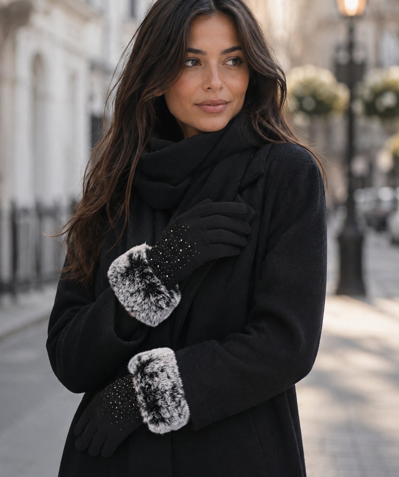 Diamante Faux Suede Gloves