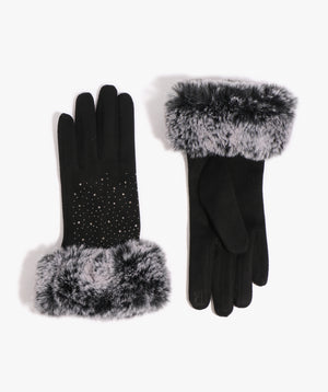 Diamante Faux Suede Gloves | Fashionable Warmth, In Stock