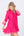 Side View: Hot Pink Floral Embroidered Midi Beach Dress with Ruffle Hem