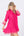 Side View: Hot Pink Floral Embroidered Midi Beach Dress with Ruffle Hem