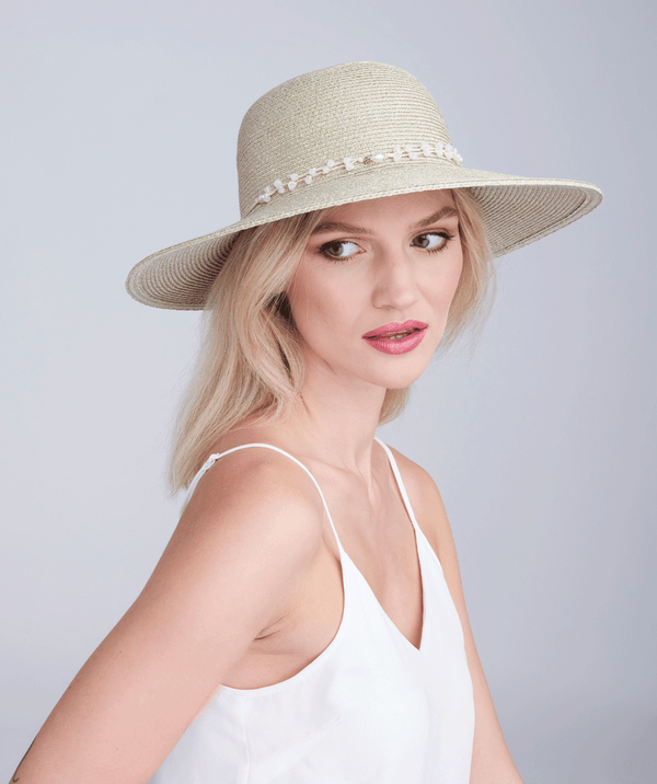 Diana - Embellished Wide Brim Straw Hat