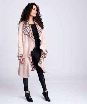 Dusty Pink Faux Suede Longline Coat